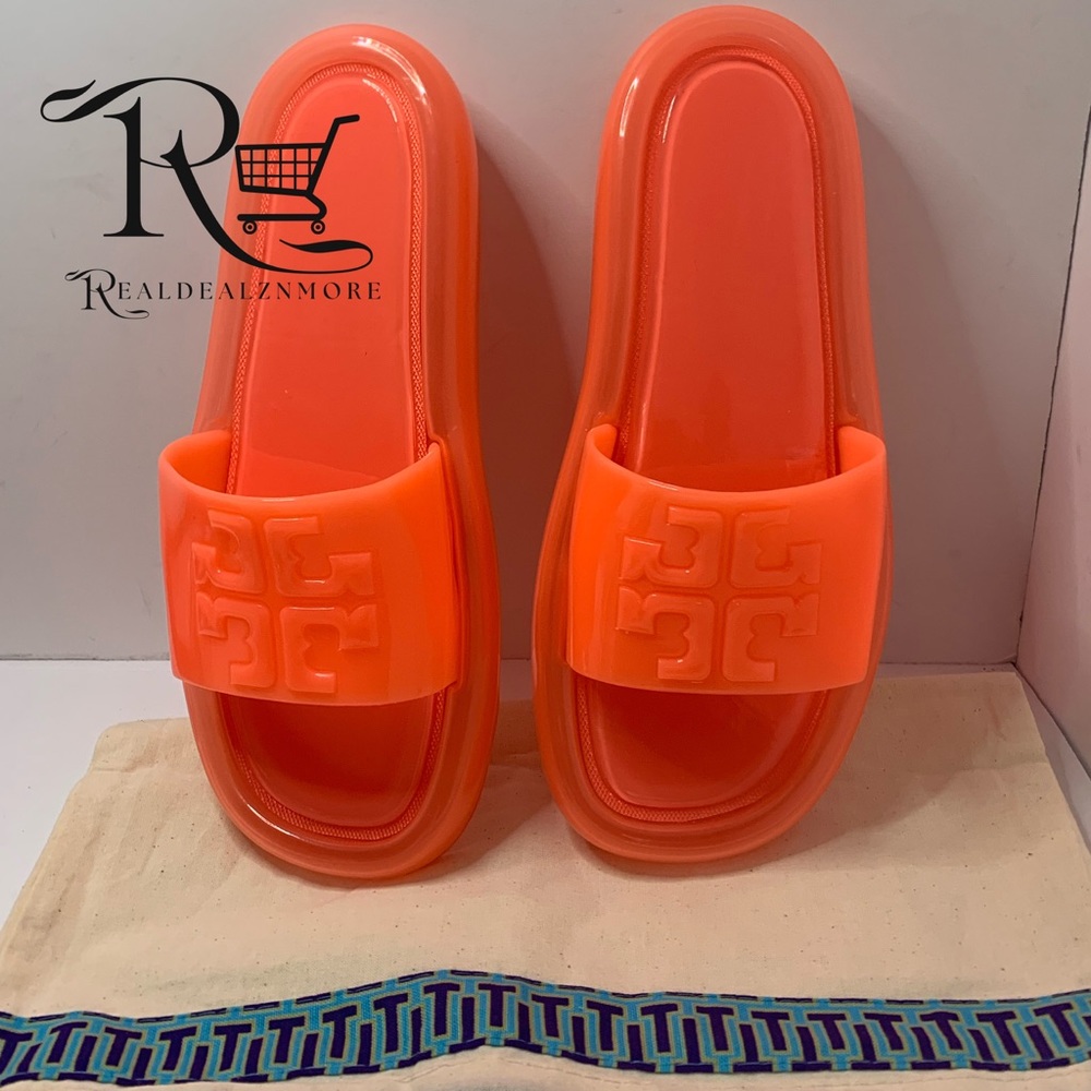 Authentic NWOB Tory Burch Fluorescent Orange/Pink Slides Size 7b or Tags